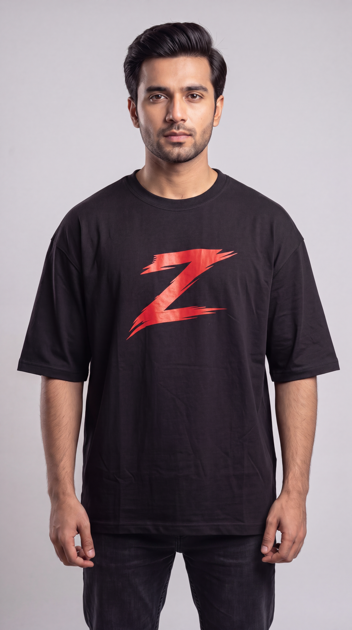 Signature Z Jet Black oversized T-shirt with Red Z — front view