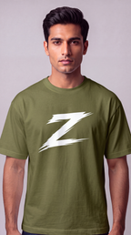 Signature Z Olive Green oversized T-shirt with White Z — front view