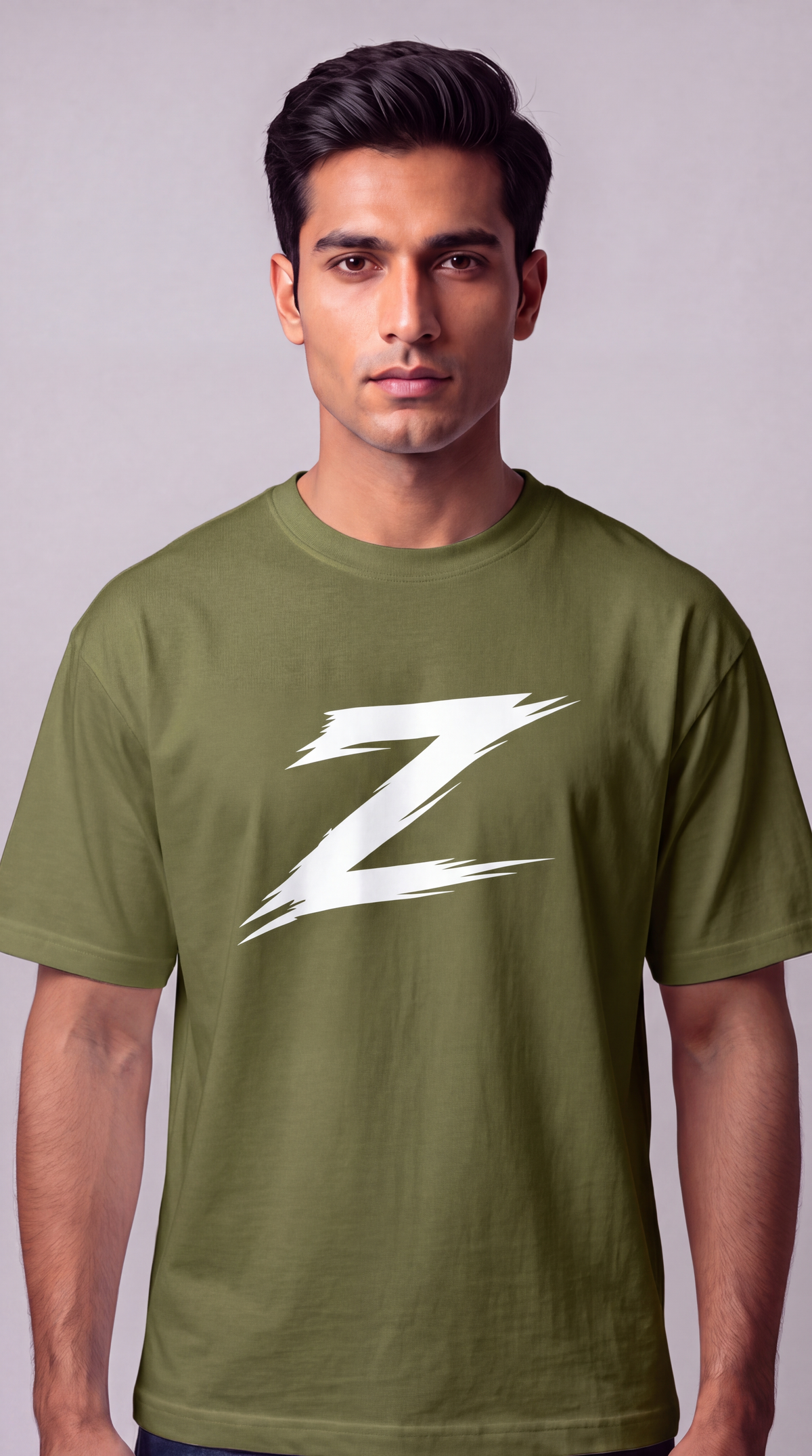 Signature Z Olive Green oversized T-shirt with White Z — front view