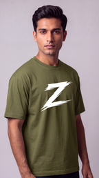 Signature Z Olive Green oversized T-shirt with White Z — three-quarter view