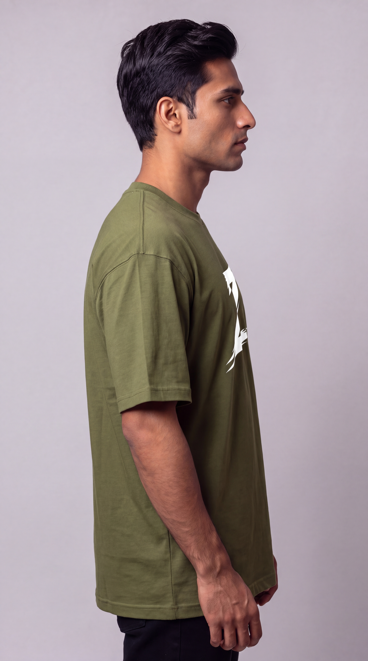 Signature Z Olive Green oversized T-shirt with White Z — side view