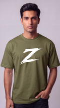 Signature Z Olive Green oversized T-shirt with White Z — close-up front view