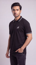 Signature Z Polo Shirt in Jet Black - angled view