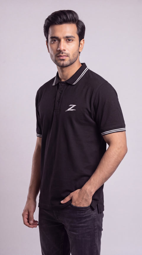 Signature Z Polo Shirt in Jet Black - angled view