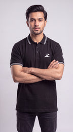 Signature Z Polo Shirt in Jet Black - model view