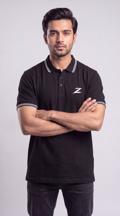 Signature Z Polo Shirt in Jet Black - model view