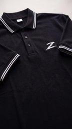 Signature Z Polo Shirt in Jet Black - collar and embroidery detail
