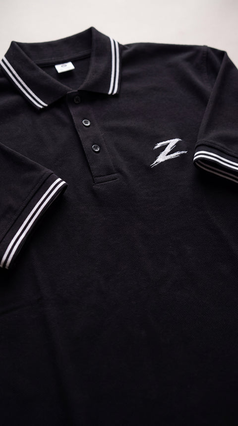 Signature Z Polo Shirt in Jet Black - collar and embroidery detail