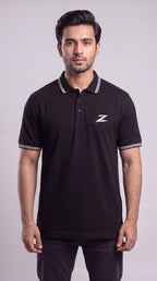 Signature Z Polo Shirt in Jet Black - front view
