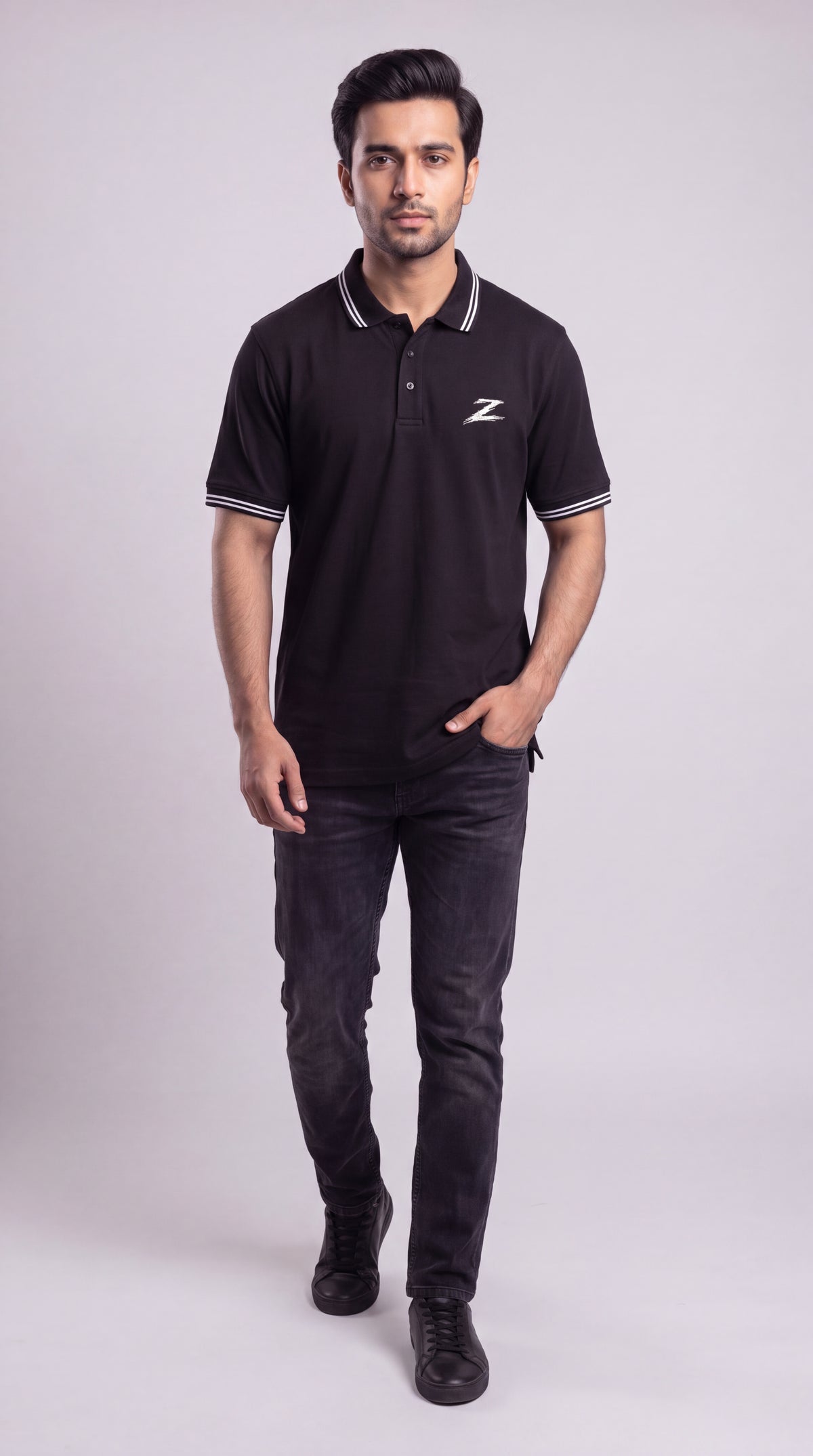 Signature Z Polo Shirt in Jet Black - full-length view