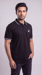 Signature Z Polo Shirt in Jet Black - three-quarter view