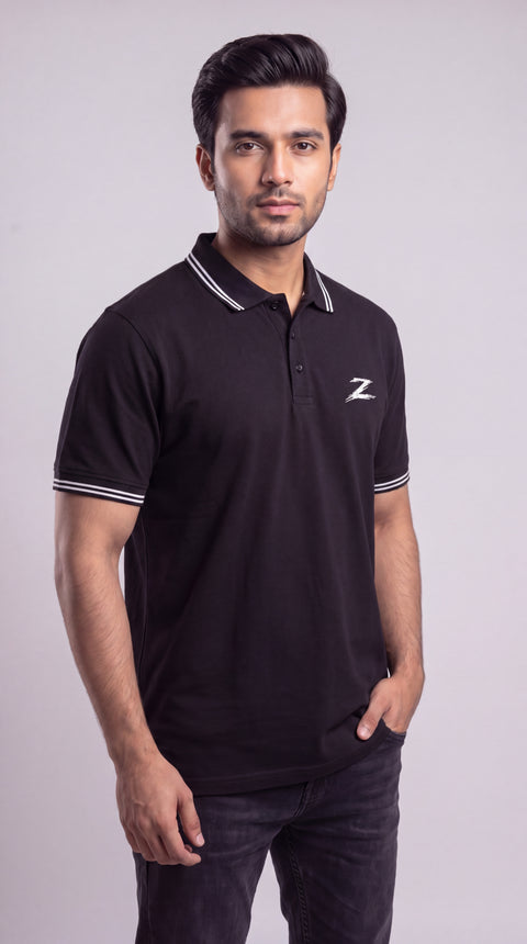 Signature Z Polo Shirt in Jet Black - three-quarter view