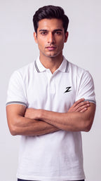 Signature Z Polo Shirt in Pure White - model view