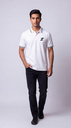 Signature Z Polo Shirt in Pure White - full-length view
