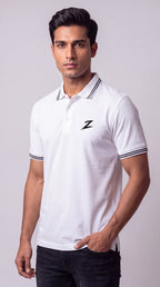 Signature Z Polo Shirt in Pure White - three-quarter view