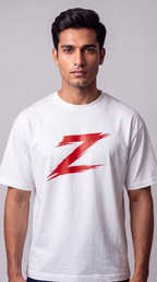 Signature Z Pure White oversized T-shirt with Red Z — front view