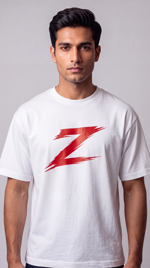 Signature Z Pure White oversized T-shirt with Red Z — front view