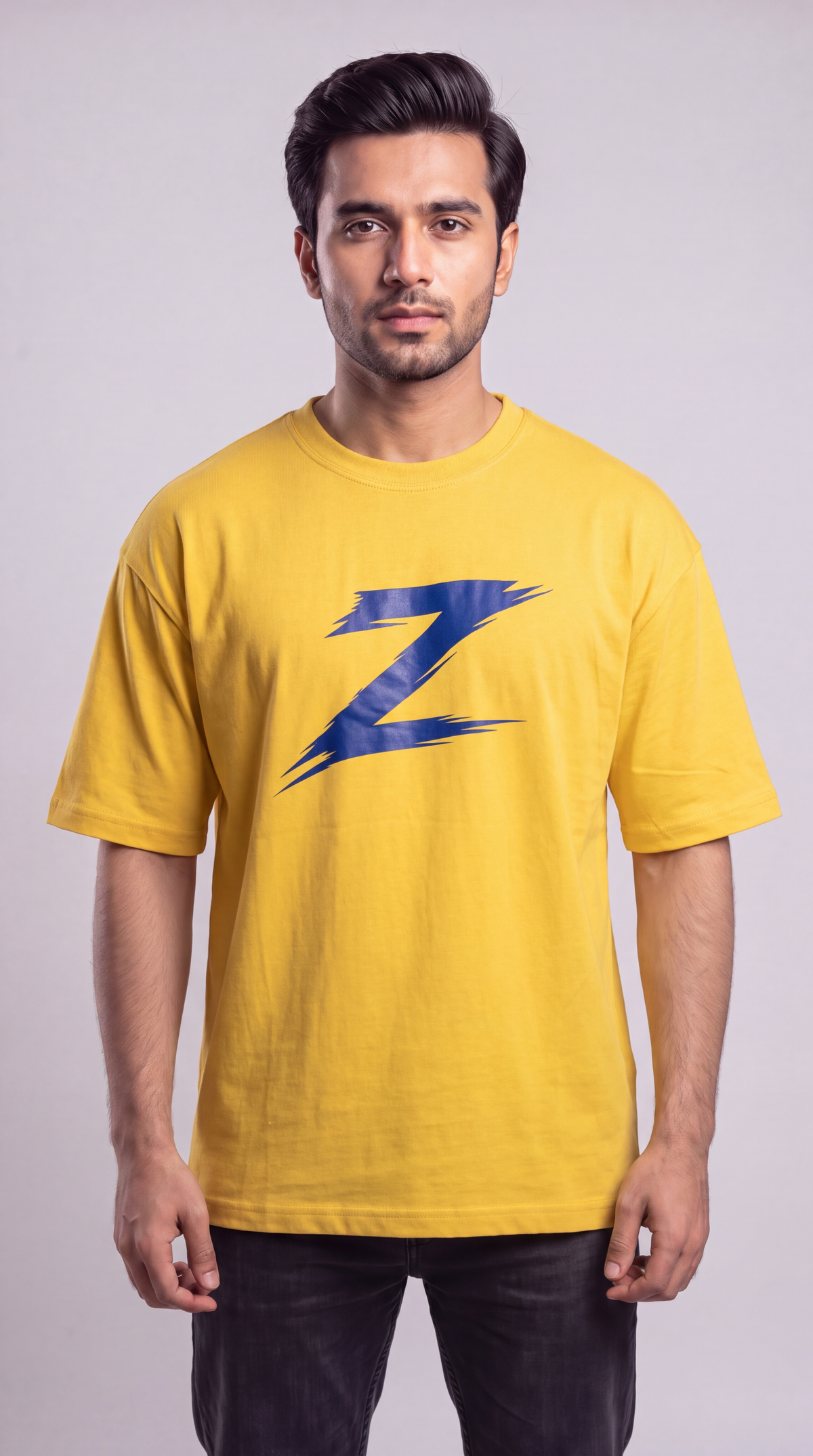 Signature Z Solar Yellow oversized T-shirt with Navy Z — front view