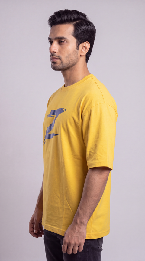 Signature Z Solar Yellow oversized T-shirt with Navy Z — side view