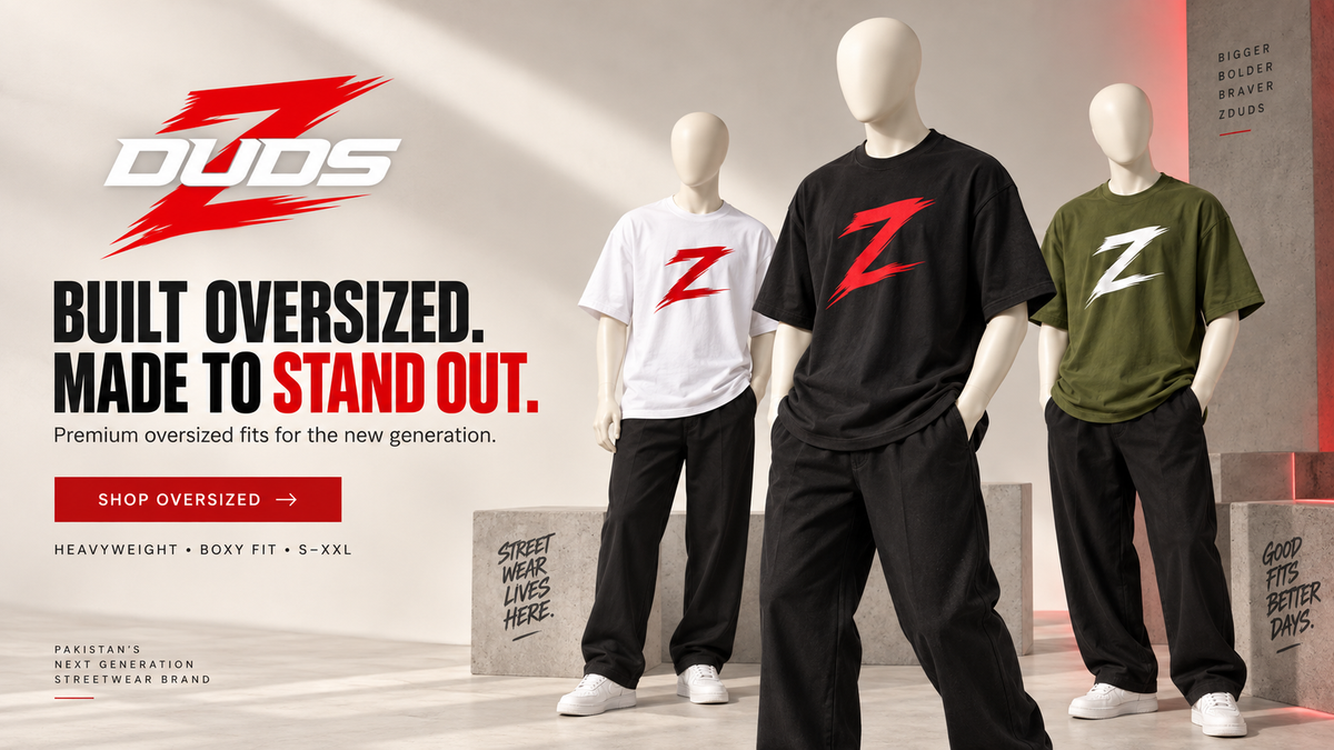 ZDUDS oversized T-shirts on mannequins in white, black and olive green
