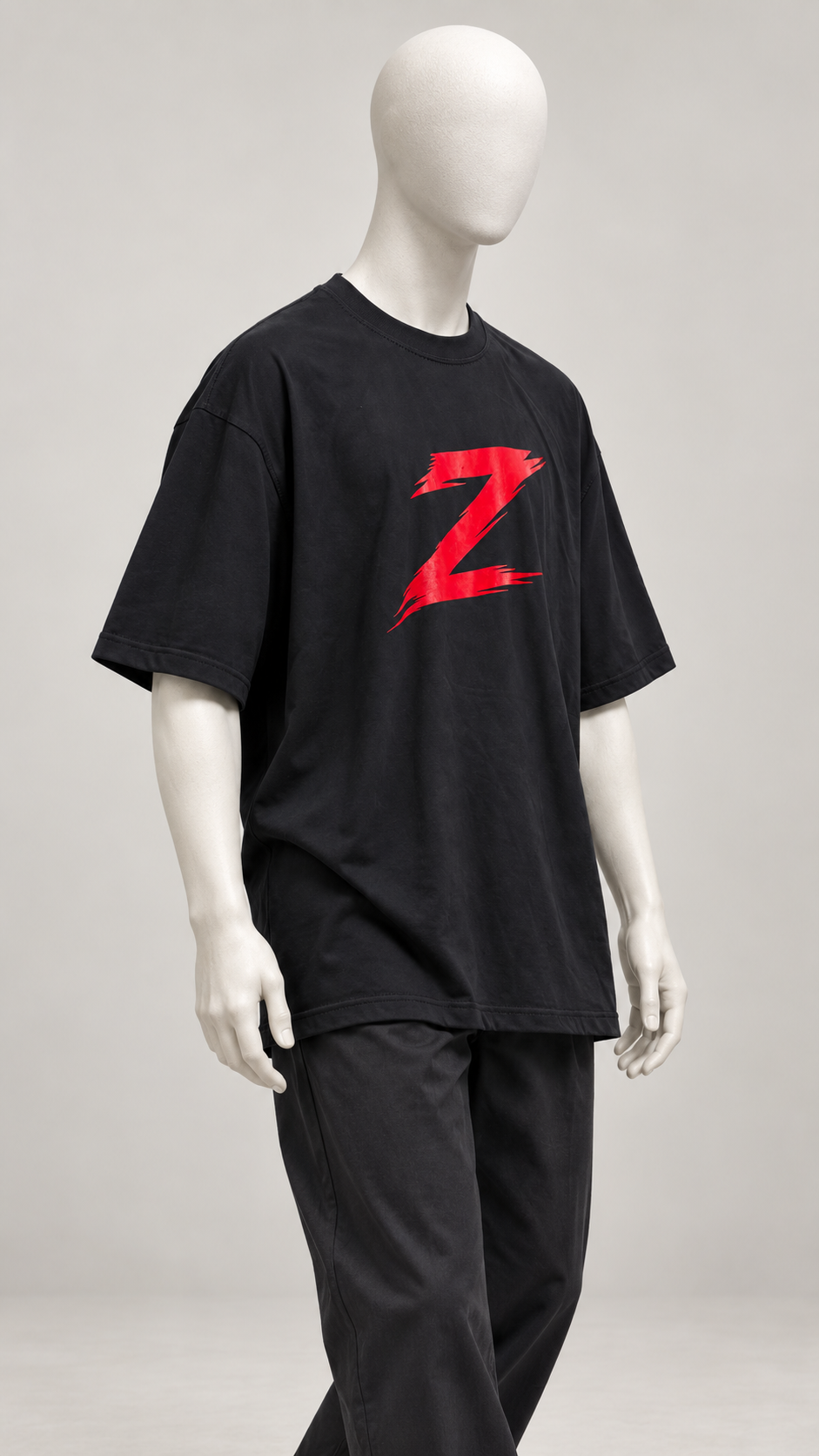 Signature Z oversized T-shirt in Jet Black with Red Z — mannequin pose 2