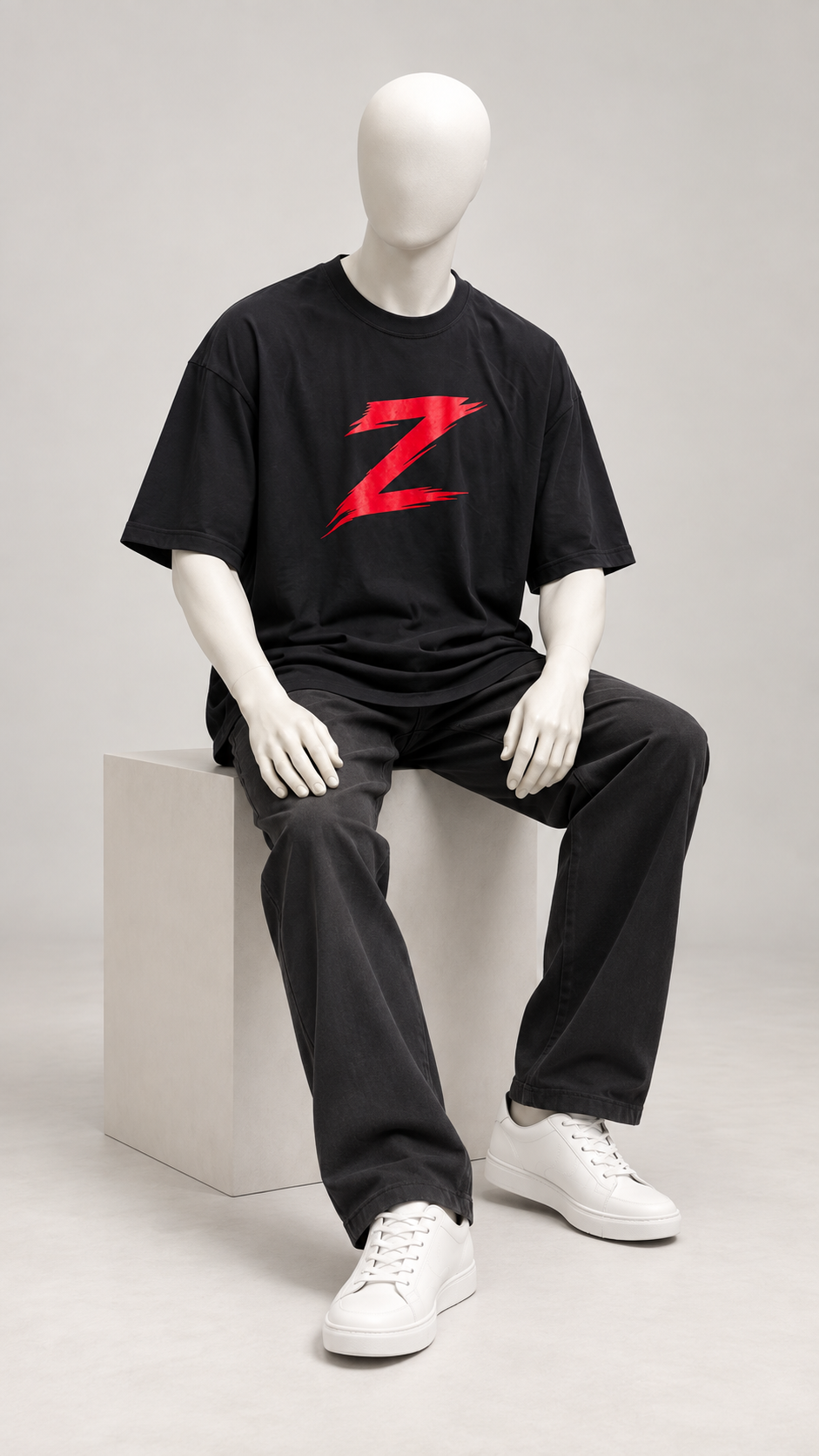 Signature Z oversized T-shirt in Jet Black with Red Z — mannequin pose 3