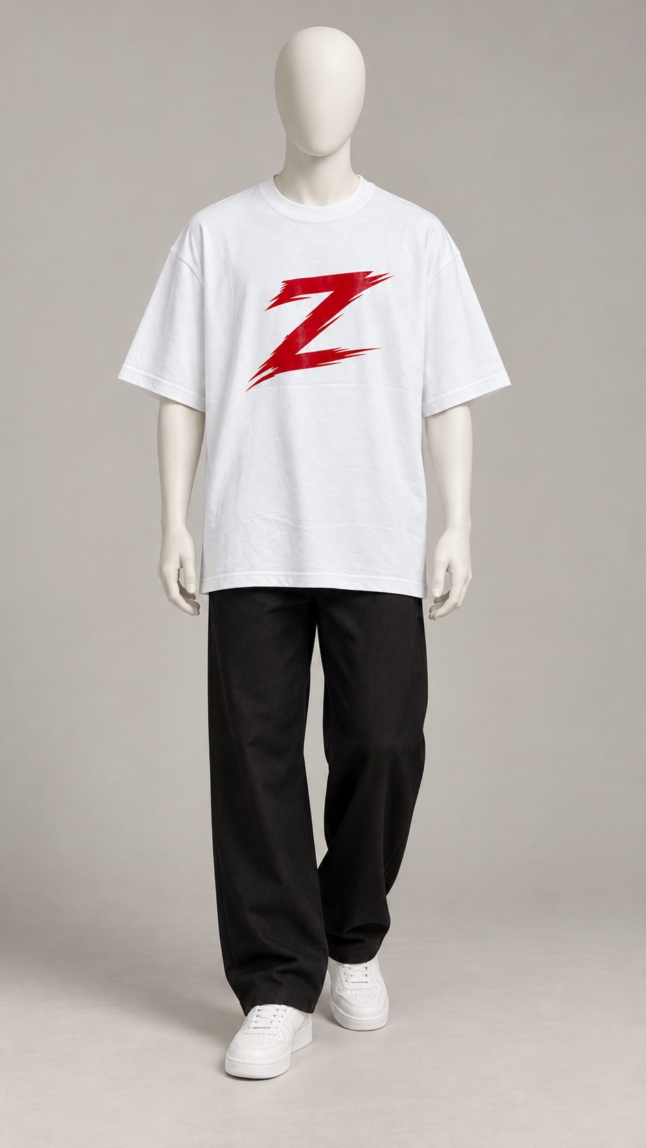Signature Z oversized T-shirt in Pure White with Red Z — mannequin pose 1