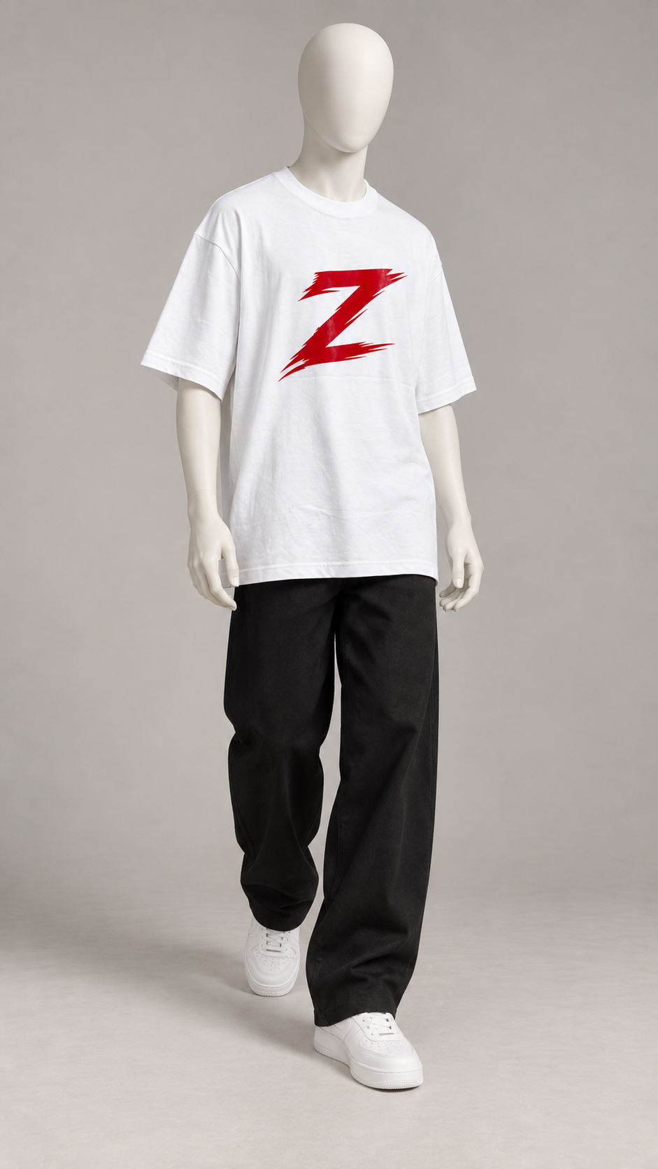 Signature Z oversized T-shirt in Pure White with Red Z — mannequin pose 2