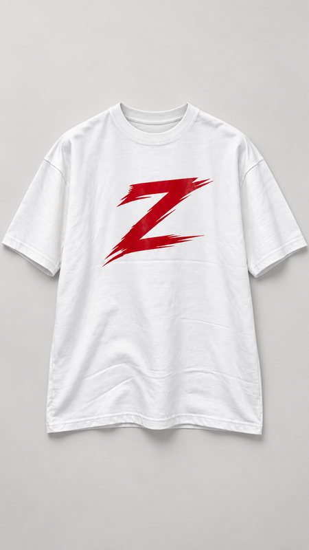 Signature Z oversized T-shirt in Pure White with Red Z — mannequin pose 5