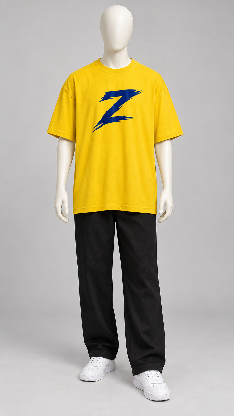 Signature Z oversized T-shirt in Solar Yellow with Navy Z — mannequin pose 1