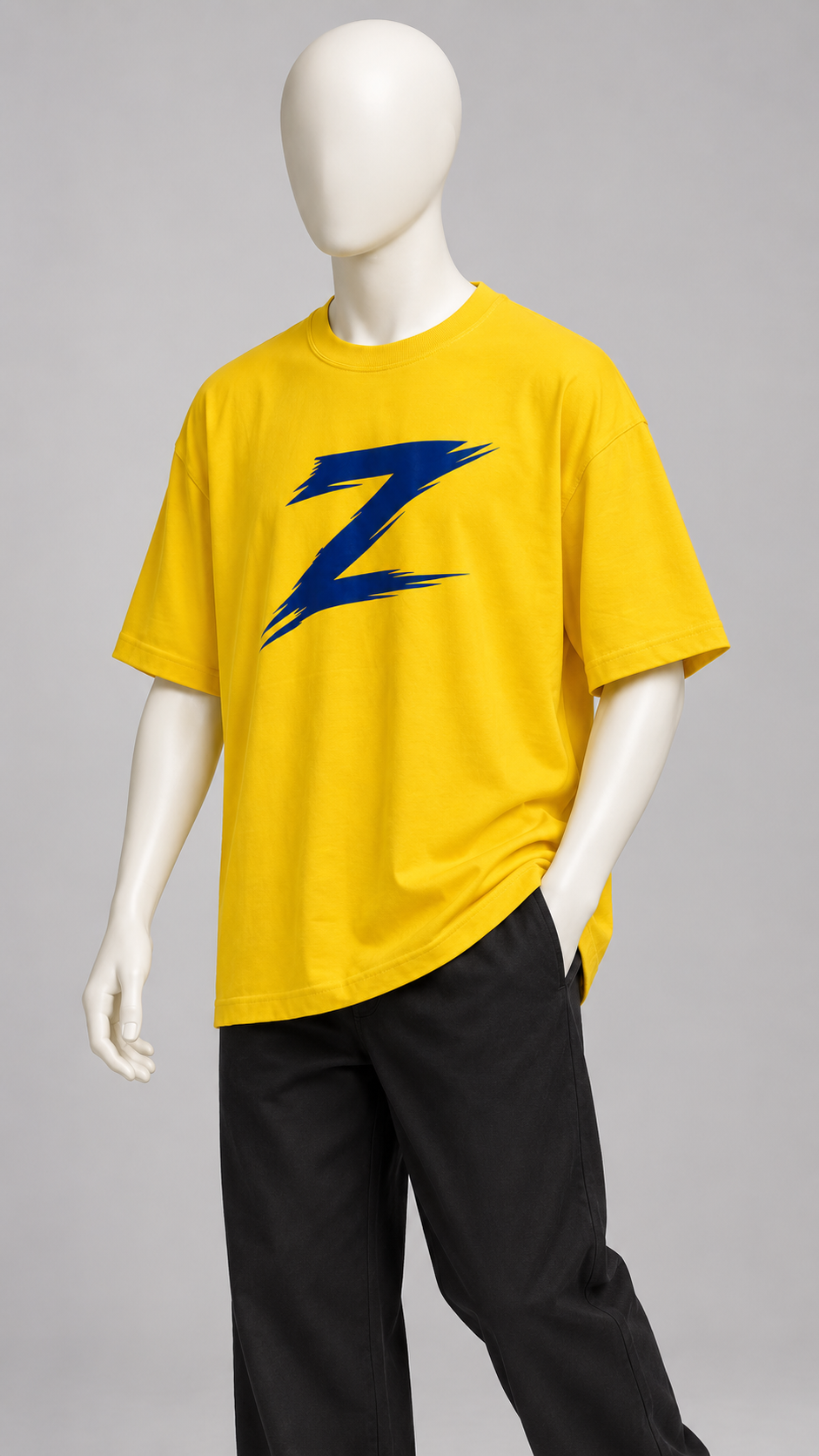 Signature Z oversized T-shirt in Solar Yellow with Navy Z — mannequin pose 2