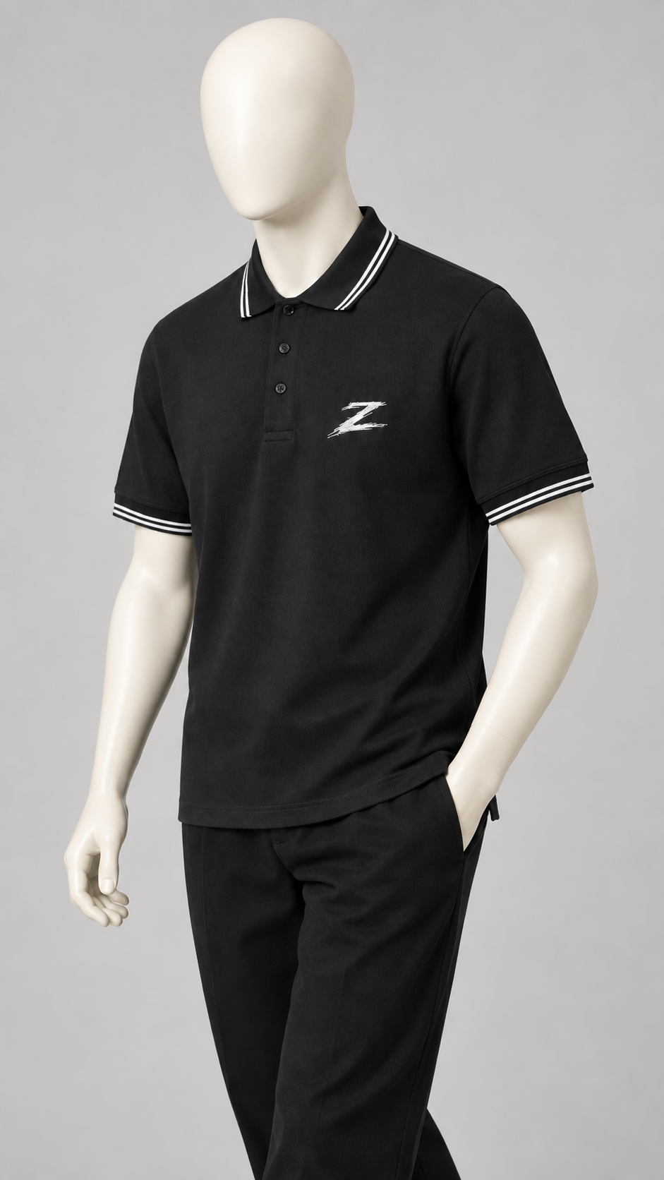 Signature Z polo shirt in Jet Black — mannequin pose 2